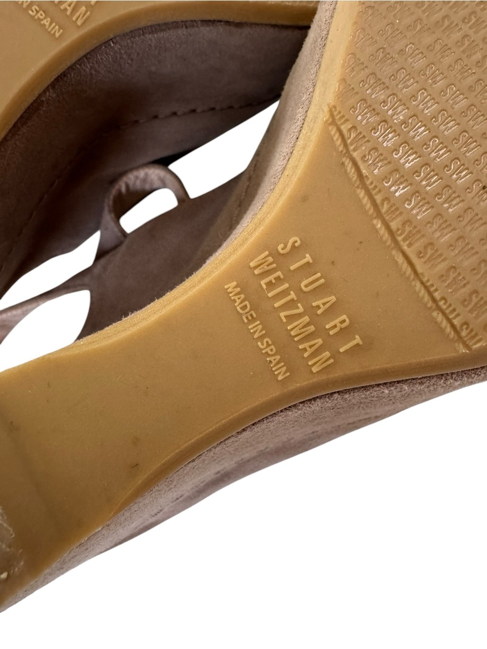 Stuart Weitzman Turnover Suede Wedge Shoes Sandals Taupe Beige Size 7 - Picture 10 of 14